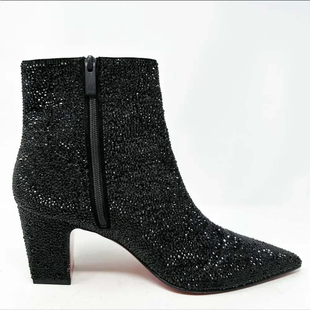 Christian Louboutin Aiglissima Strass Ankle Boots Black Block Heel Mens EU 42